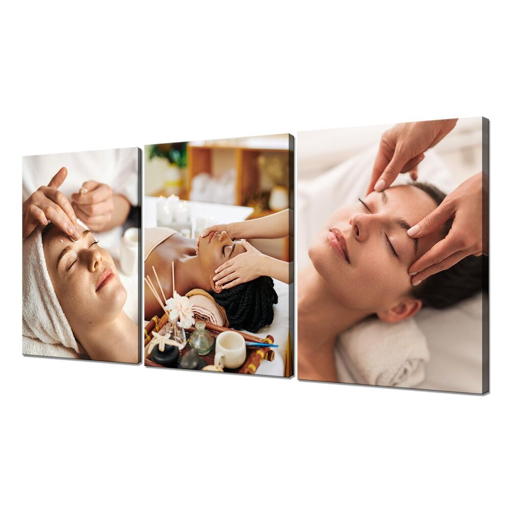 3 Panels (16x12 inches) Spa Wall Art Relaxation Facial Massage Canvas Frame
